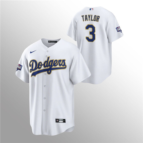 Los Angeles Dodgers #3 Chris Taylor 2021 Gold Program White Cool Base Stitched Jersey - Zenithce