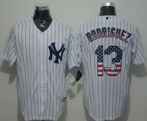 Yankees #13 Alex Rodriguez White Strip USA Flag Fashion Stitched Jersey - Zenithce