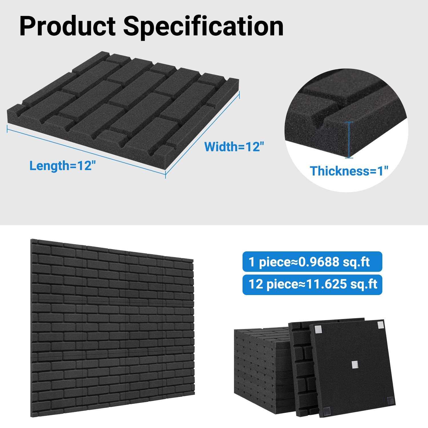 Sound Proof Foam Panels 12 Pack Brick Foam Panels Acoustic Panels High Density Soundproof Wall Panels Noise Absorption and Echo Reduction for Home - Zenithce