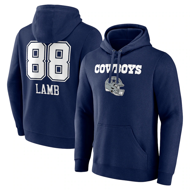 Dallas Cowboys #88 CeeDee Lamb Navy Team Wordmark Player Name Number Pullover Hoodie - Zenithce