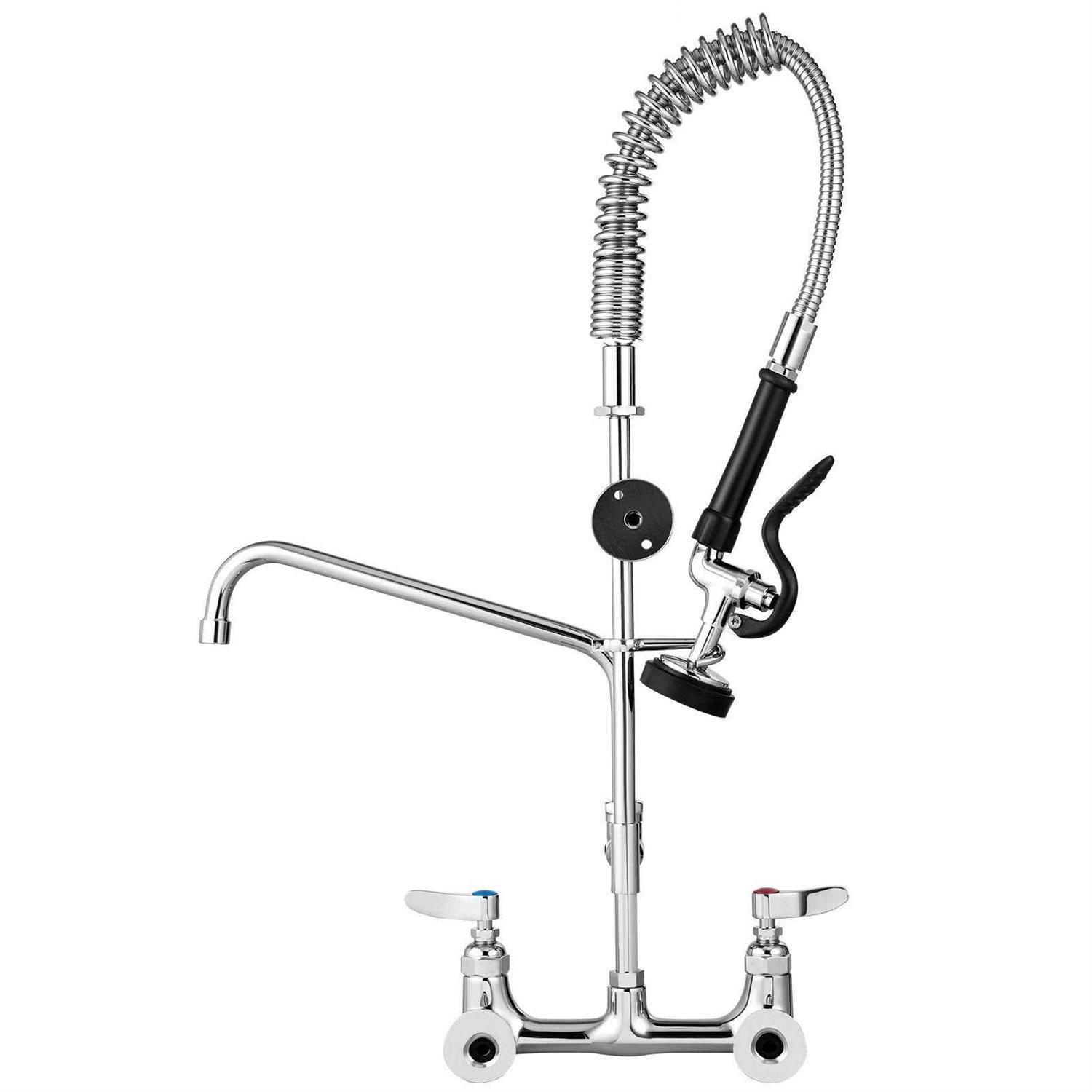 VEVOR Commercial Faucet Pre-Rinse with Sprayer 8 Adjustable Center Wall Mount Kitchen Faucet with 12 Swivel Spout QSYCKJJH83612AE8KV0 - Zenithce