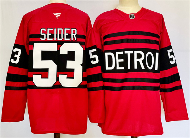 Detroit Red Wings 53 Moritz Seider Red 2024-25 Reverse Retro Stitched Jersey - Zenithce