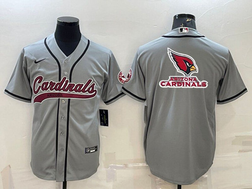 Arizona Cardinals Grey Team Big Logo With Patch Cool Base Stitched Baseball Jersey - Zenithce