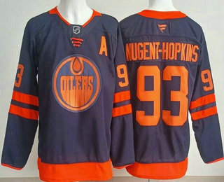 Edmonton Oilers #93 Ryan Nugent Hopkins Navy Authentic Jersey - Zenithce