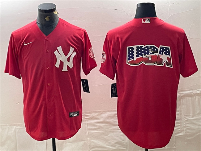 New York Yankees Red Team Big Logo Cool Base Stitched Jersey - Zenithce