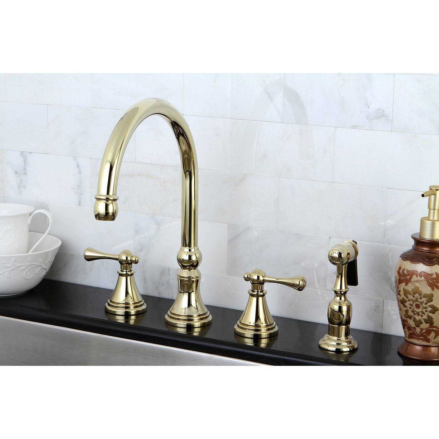Kingston Brass Gourmetier Heritage Two-Handle Wall-Mount Pull-Down Sprayer Kitchen Faucet GS1241AL - Zenithce