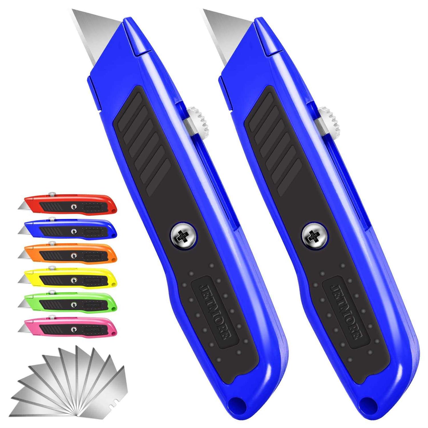 Jetmore 2 Pack Box Cutter Utility Knife Razor Knife Box Knife, Box Cutter 10 Sk5 Blades - Zenithce