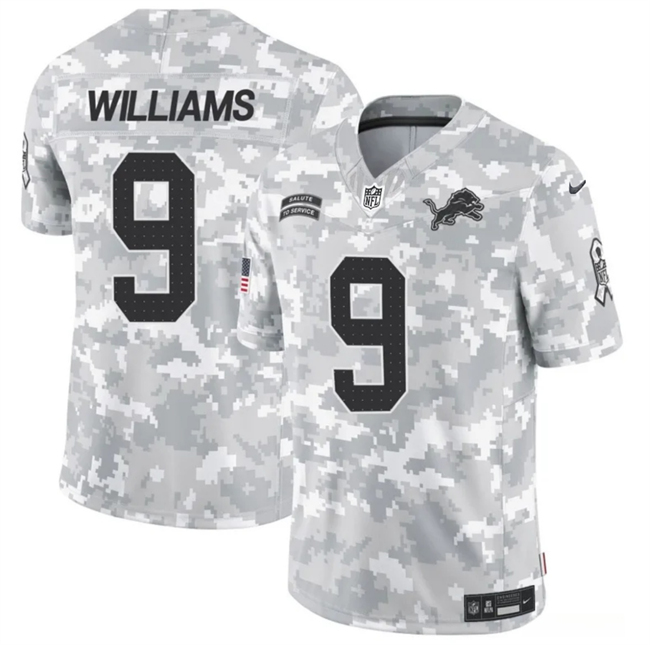Detroit Lions #9 Jameson Williams Arctic Camo 2024 F.U.S.E. Salute To Service Limited Stitched Jersey - Zenithce