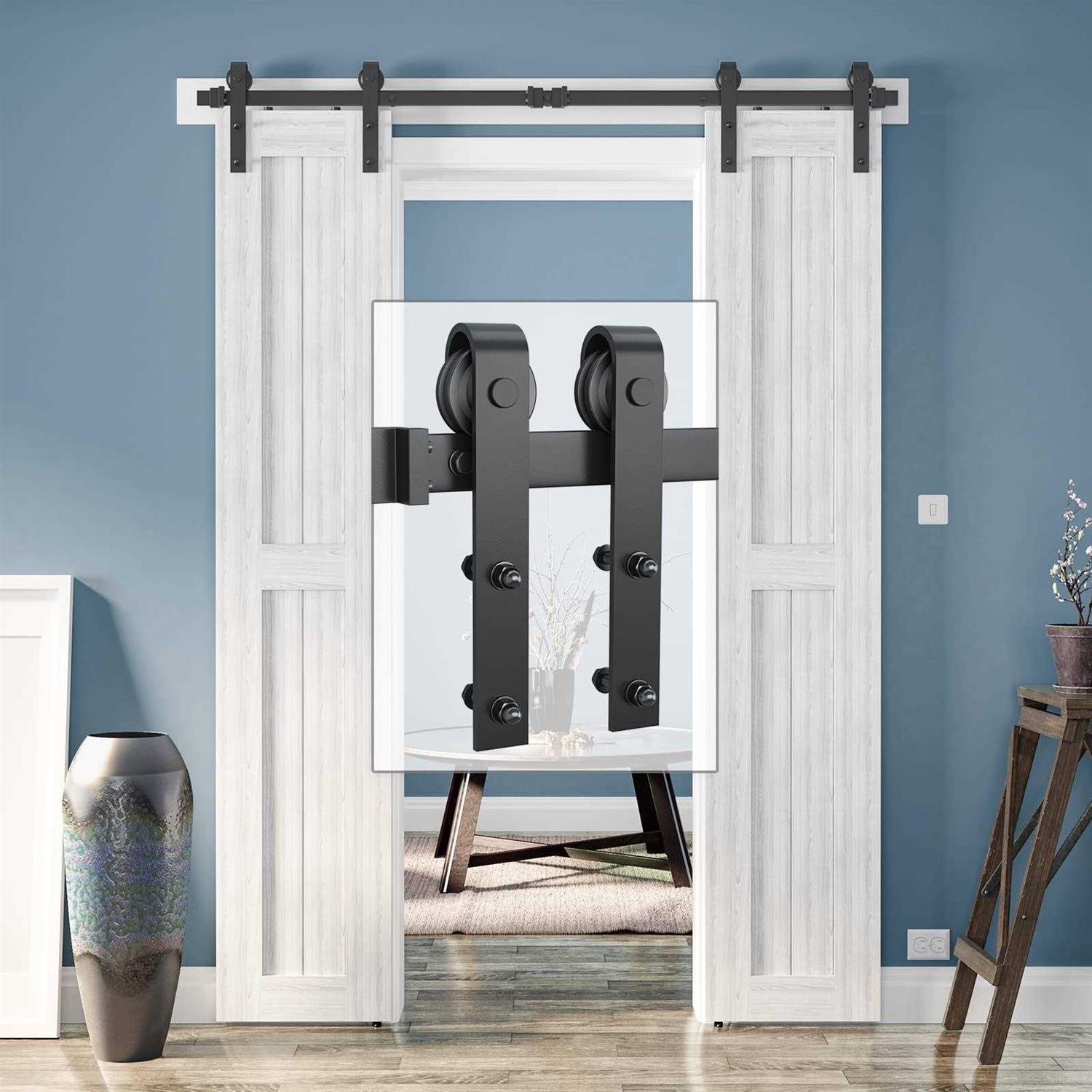 Genius Iron Double Barn Door Hardware Classic Design Standard Track with Upgraded Nylon Bearings - Zenithce