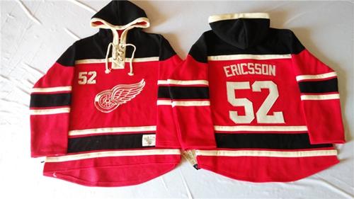 Red Wings #52 Jonathan Ericsson Red Sawyer Hooded Sweatshirt Stitched Jersey - Zenithce