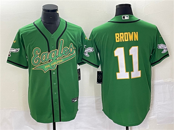 Philadelphia Eagles #11 A. J. Brown Green Gold Cool Base Stitched Jersey - Zenithce