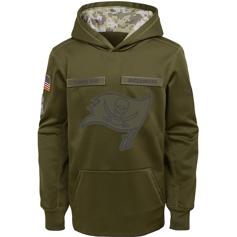 Youth Tampa Bay Buccaneers Olive Salute To Service Pullover Performance NFL Hoodie - Zenithce
