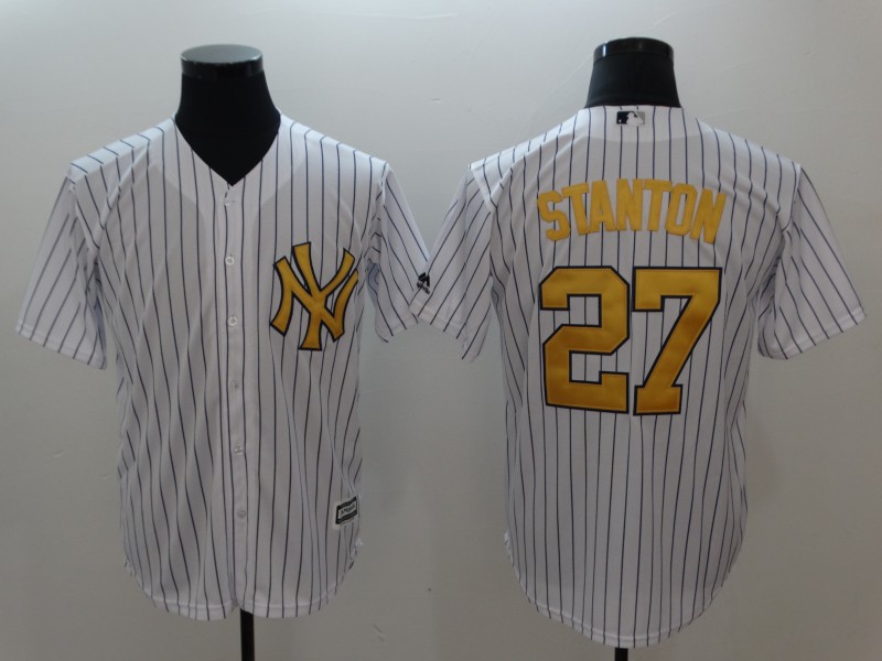 New York Yankees #27 Giancarlo Stanton White Gold Cool Base Stitched Jersey - Zenithce