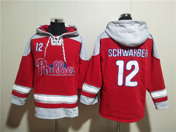 Philadelphia Phillies #12 Kyle Schwarber Red Ageless Must-Have Lace-Up Pullover Hoodie - Zenithce