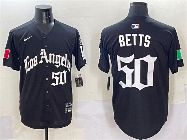 Los Angeles Dodgers #50 Mookie Betts Black Mexico 2025 LA Gothic Style With Fernando Patch Vapor Premier Limited Stitched Jersey - Zenithce