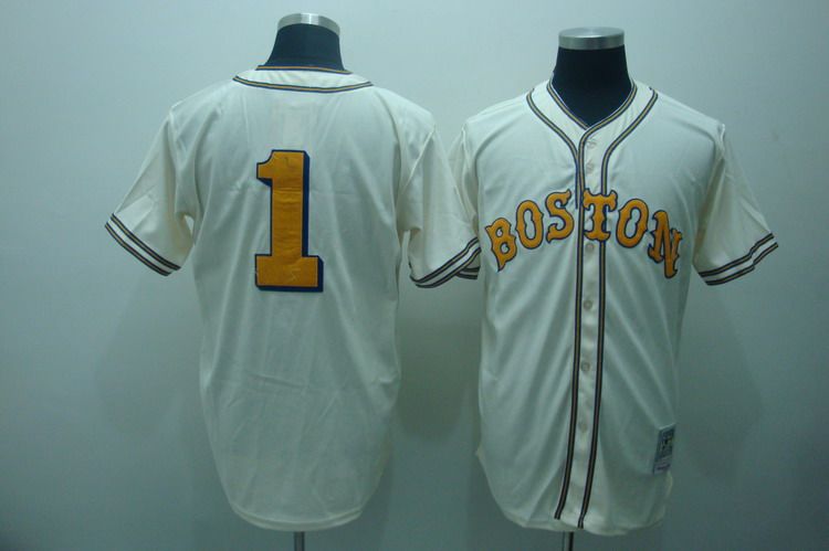Mitchell And Ness Red Sox #1 Bobby Doerr Cream Stitched Throwback Jersey - Zenithce