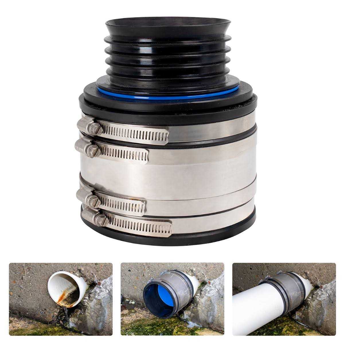 Fernco 4 ICON RC Pushfit DWV Coupling Sheared Off Pipe Connector with Shielded Coupler, Plastic, Cast Iron and Copper - Zenithce