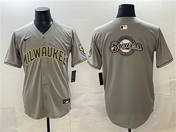 Milwaukee Brewers Team Big Logo Gray Home Limited Stitched Jersey - Zenithce
