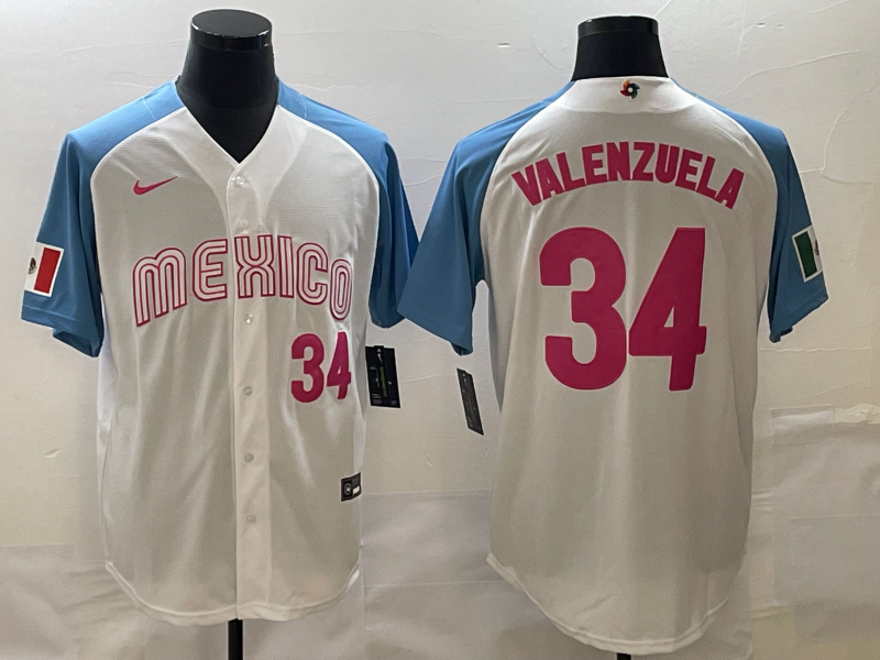 Mexico #34 Fernando Valenzuela 2023 White Blue World Classic Stitched Jersey - Zenithce