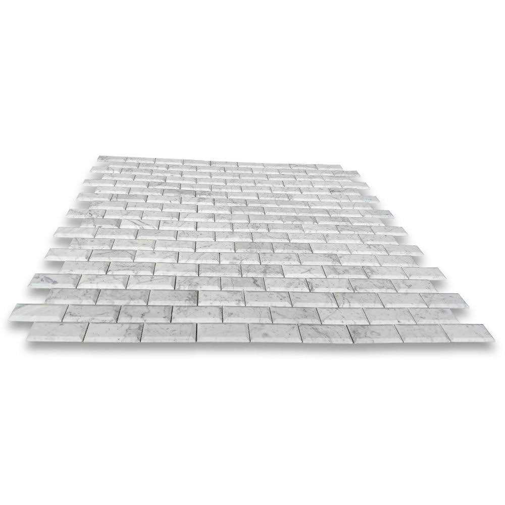 Marble Online Carrara White Marble Subway Mosaic Tile Beveled Raised Angled - Zenithce