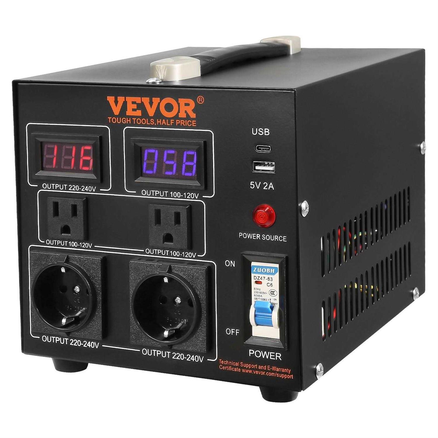 VEVOR Voltage Converter Transformer Heavy Duty Step Up/Down Transformer Convert from 110 Volt to 220 Volt and from 220 Volt to 110 Volt - Zenithce