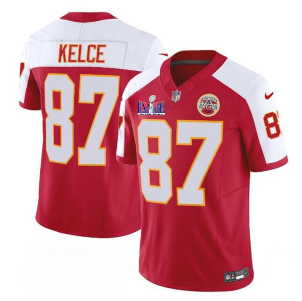 Kansas City Chiefs #87 Travis Kelce Red White 2024 F.U.S.E. Super Bowl LVIII Patch Vapor Untouchable Limited Stitched Jersey - Zenithce