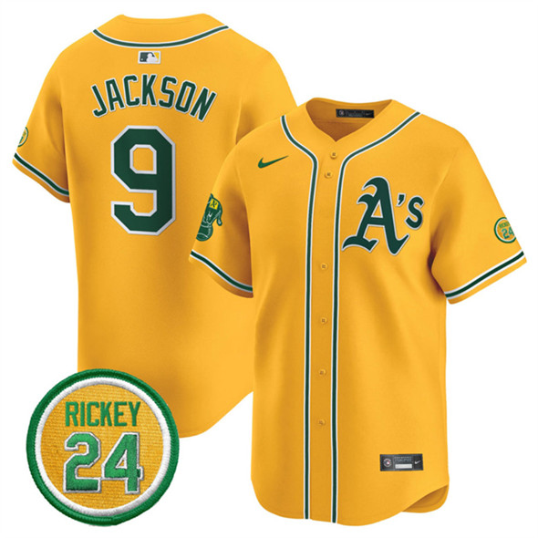 Oakland Athletics #9 Reggie Jackson Yellow 2024 Limited With Rickey Henderson Patch Stitched Jersey - Zenithce