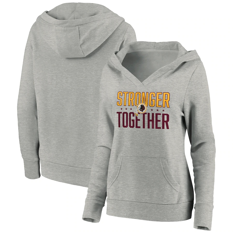 Women's Washington Redskins Heather Gray Stronger Together Crossover Neck Pullover Hoodie(Run Small) - Zenithce