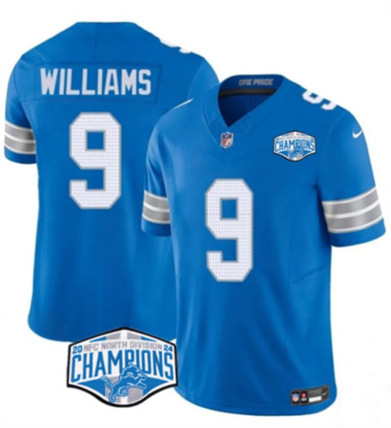 Detroit Lions #9 Jameson Williams Blue 2024 NFC North Champions F.U.S.E. Vapor Limited Stitched Jersey - Zenithce