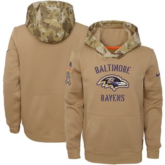 Youth Baltimore Ravens Khaki 2019 Salute To Service Therma Pullover Hoodie - Zenithce