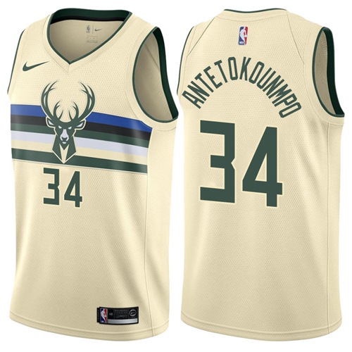 Bucks #34 Giannis Antetokounmpo Cream Swingman City Edition Jersey - Zenithce