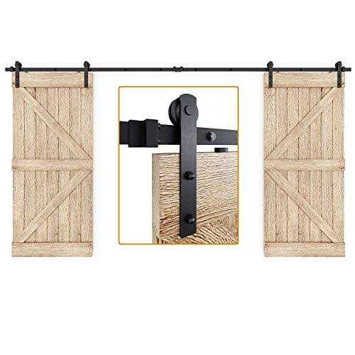 EaseLife 8 ft Double Door Sliding Barn Door Hardware Track Kit,Basic J Pulley,Heavy Duty,Slide Smoothly Quietly,Easy Install - Zenithce