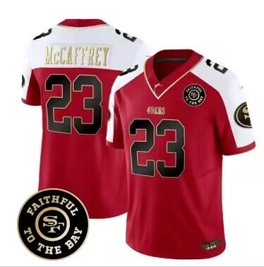 San Francisco 49ers #23 Christian McCaffrey Red White 2023 F.U.S.E. Faithful To The Bay Patch Stitched Jersey - Zenithce