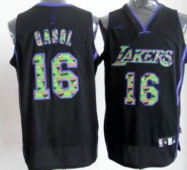 Los Angeles Lakers #16 Paul Gaslo Black Camo Fashion Jersey - Zenithce