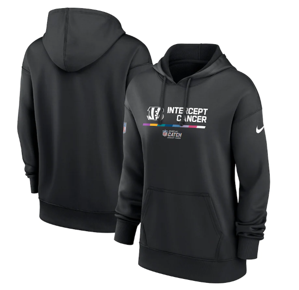 Women's Cincinnati Bengals 2022 Black NFL Crucial Catch Therma Performance Pullover Hoodie(Run Small) - Zenithce