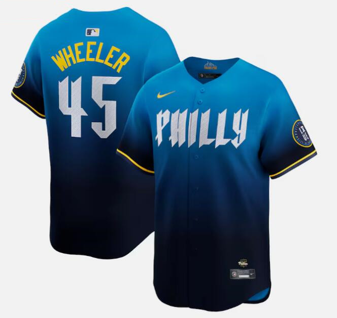 Philadelphia Phillies #45 Zack Wheeler Blue 2024 City Connect Limited Stitched Jersey - Zenithce