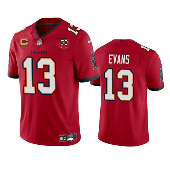 Tampa Bay Buccaneers #13 Mike Evans Red 2025 50th Anniversary Patch And 4-Star C Patch Vapor Untouchable Limited Football Stitched Jersey - Zenithce