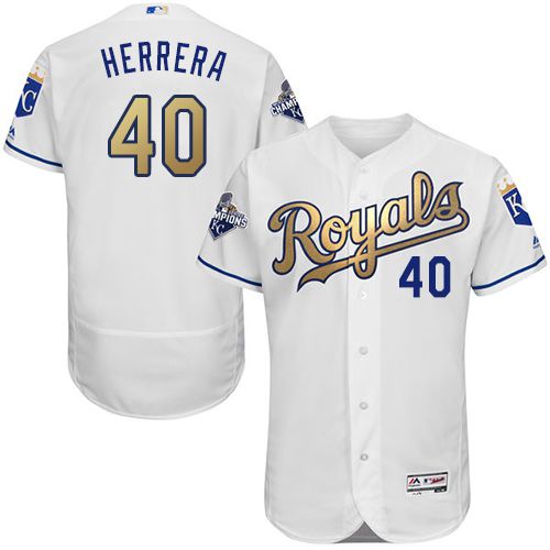 Royals #40 Kelvin Herrera White 2015 World Series Champions Gold Program FlexBase Authentic Stitched Jersey - Zenithce