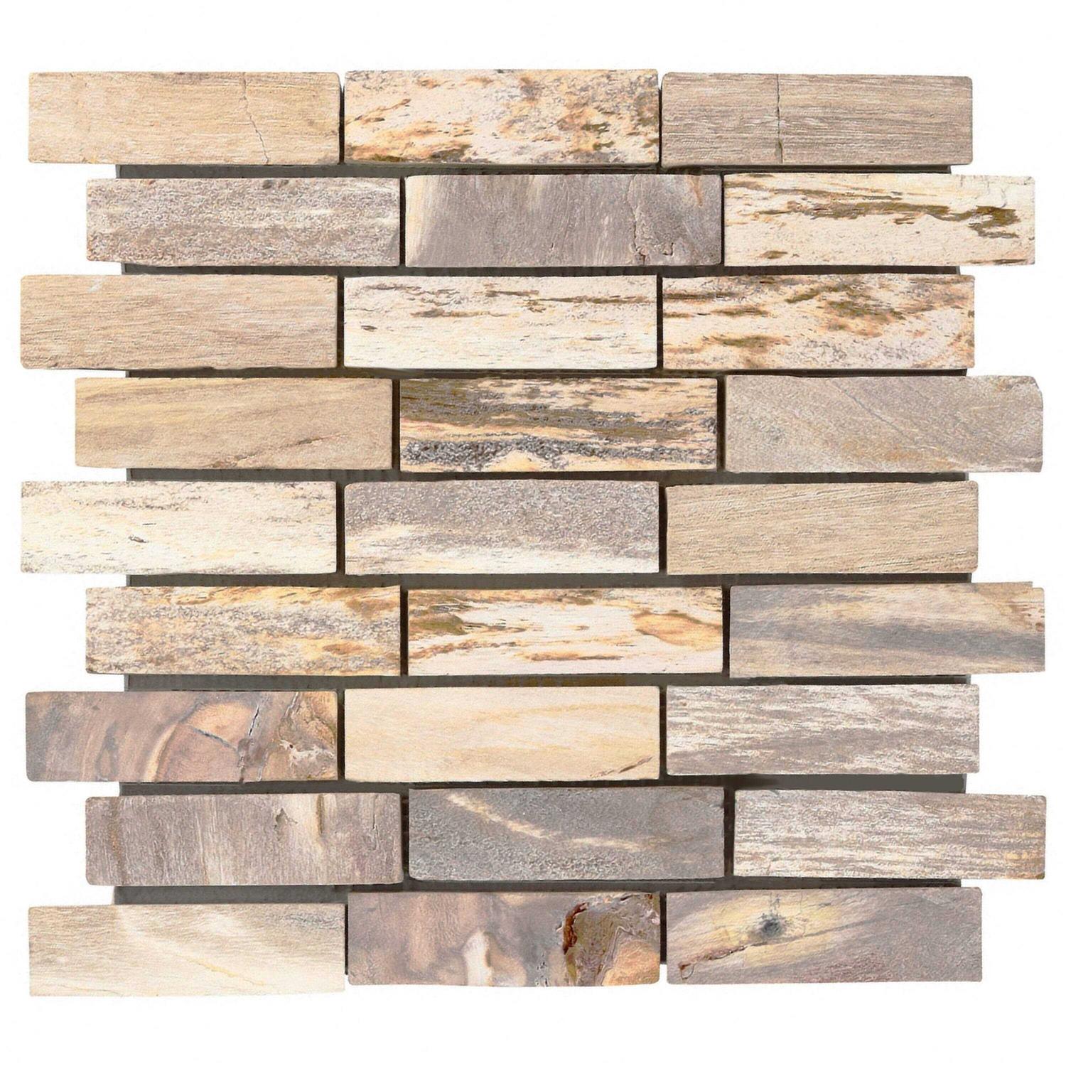 Dixiewood Basketweave Brown 12 x 12 Petrified Wood Floor and Wall Mosaic Tile Ivy Hill Tile - Zenithce