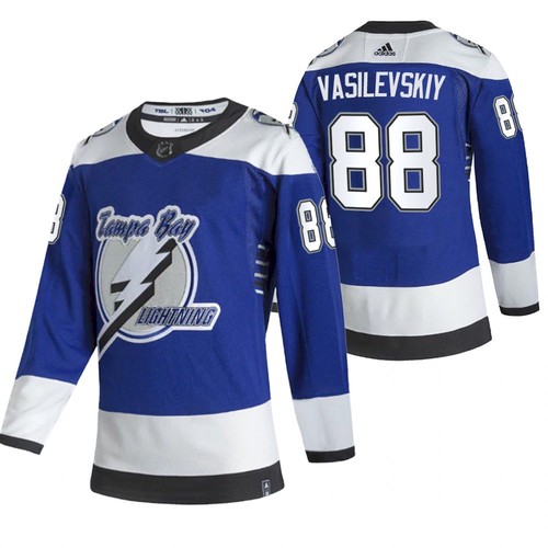 Tampa Bay Lightning #88 Andrei Vasilevskiy 2021 Blue Reverse Retro Stitched Jersey - Zenithce