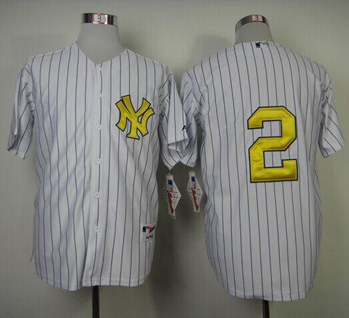 Yankees #2 Derek Jeter White Fashion Gold W Commemorative Retirement Patch Stitched Jersey - Zenithce