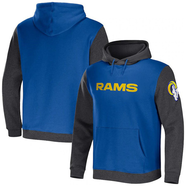 Los Angeles Rams X Darius Rucker Collection Royal Heather Charcoal Colorblock Pullover Hoodie - Zenithce