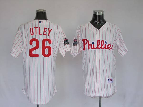 Phillies #26 Chase Utley Stitched White Red Strip Jersey - Zenithce