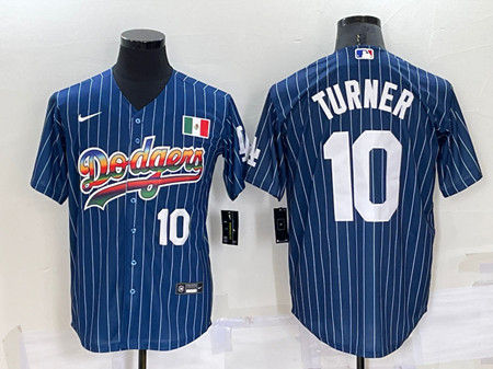 Los Angeles Dodgers #10 Justin Turner Navy Mexico Rainbow Cool Base Stitched Baseball Jersey - Zenithce