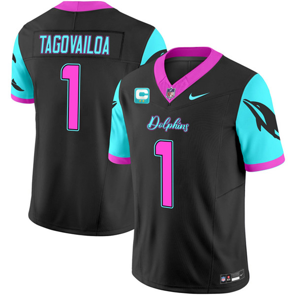 Miami Dolphins #1 Tua Tagovailoa Black F.U.S.E. With 2-Star C Patch 