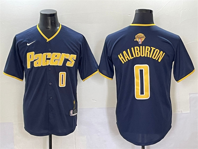 Indiana Pacers #0 Tyrese Haliburton Navy 2025 Finals Vapor Stitched Baseball Jersey - Zenithce