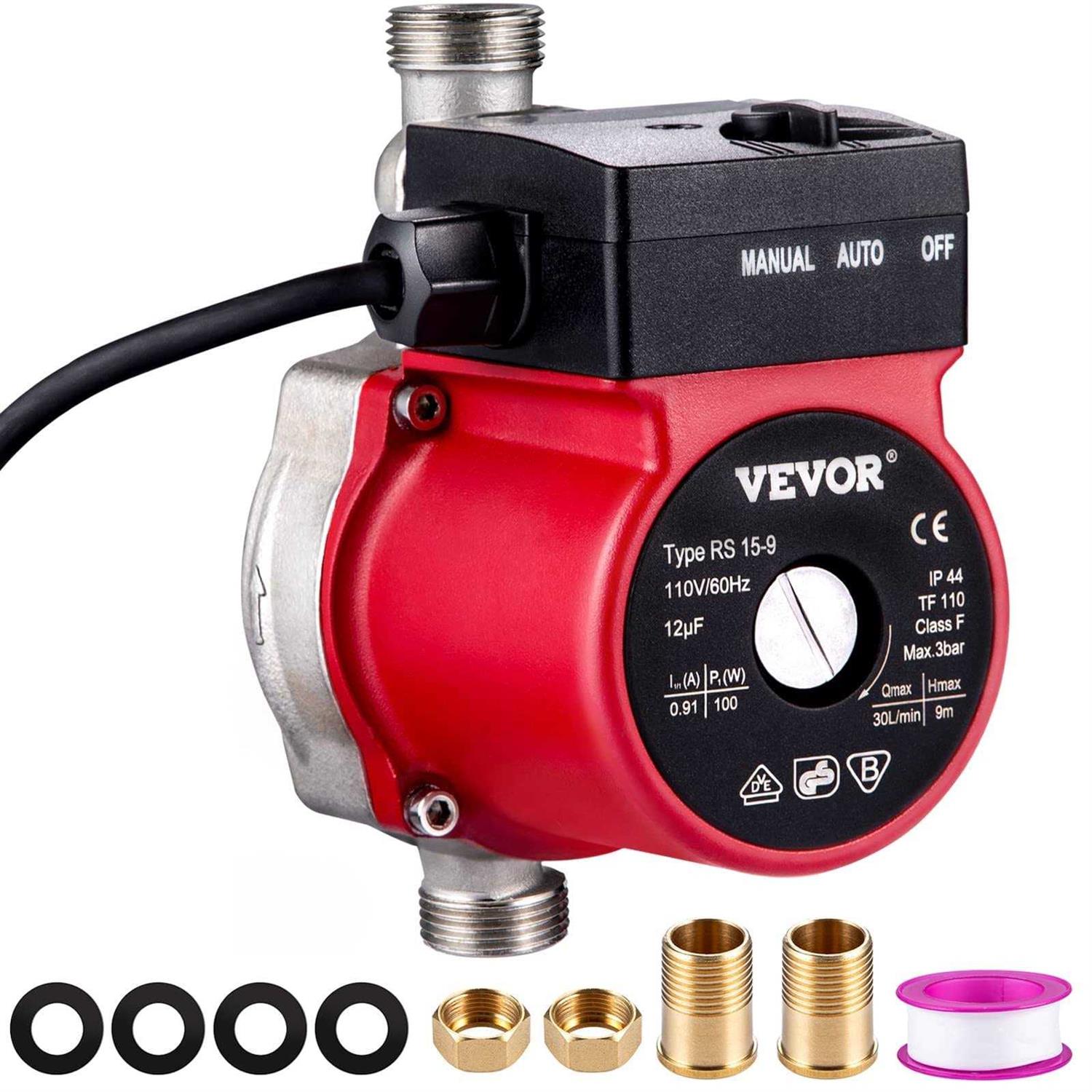 VEVOR Hot Water Recirculating Pump 100W Water Circulator Pump Auto Start/Close Ultra-silent Stainless Steel Head Circulation for Electric Water RSXHB110V100WLAF8V1 - Zenithce