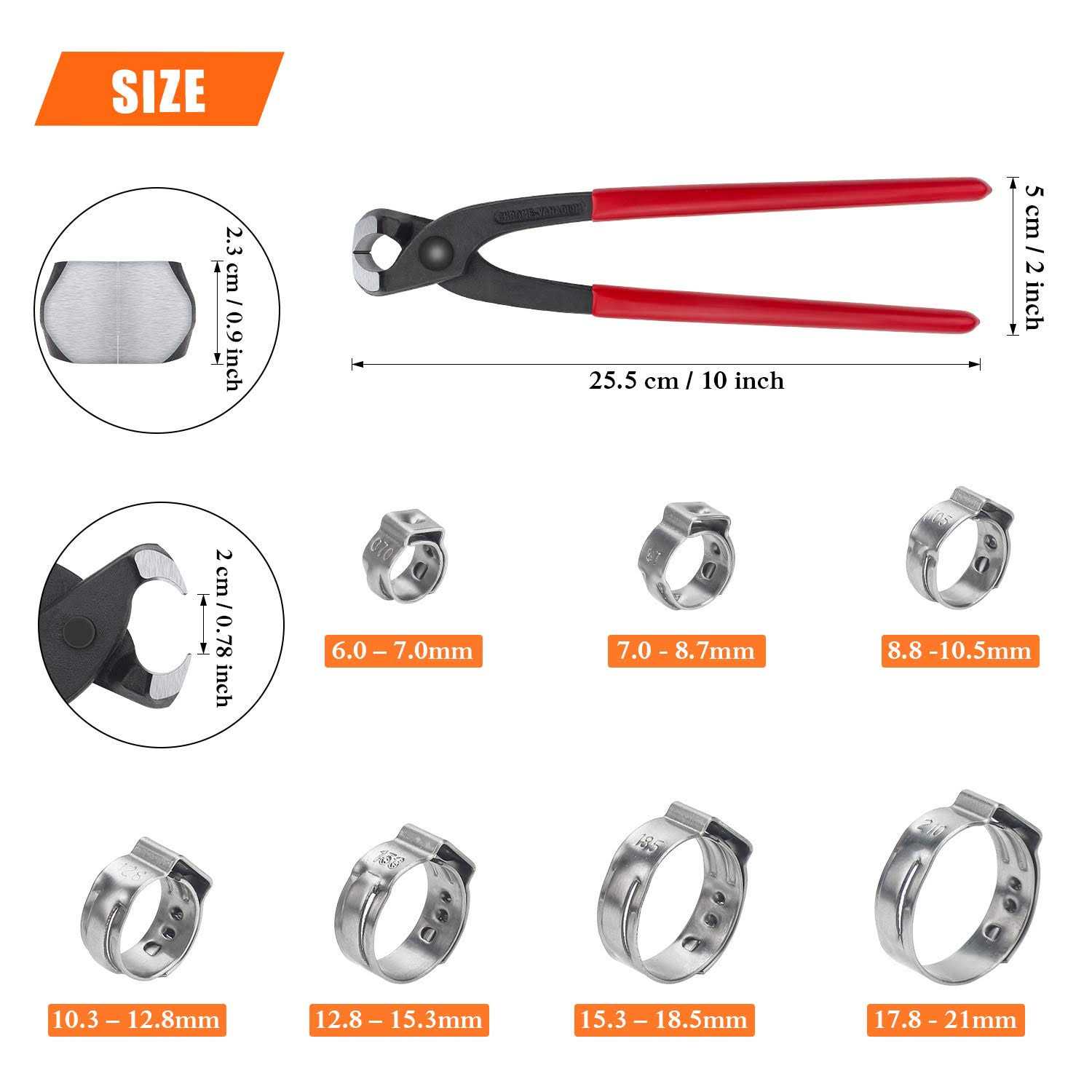Helifouner 304 Stainless Steel Single Ear Hose Clamps with Pincers Kit - Zenithce