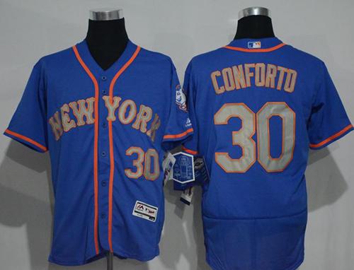 Mets #30 Michael Conforto Blue(Grey NO.) Flexbase Authentic Collection Stitched Jersey - Zenithce