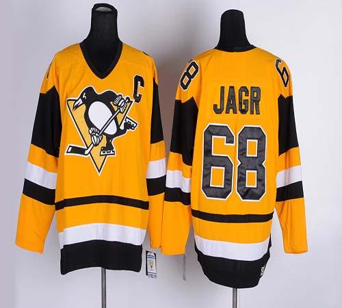 Penguins #68 Jaromir Jagr Yellow CCM Throwback Stitched Jersey - Zenithce